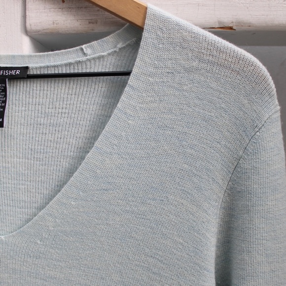 Eileen Fisher Merino Wool Knit V-Neck Pullover Tunic Light Blue Sweater Medium - Picture 4 of 7